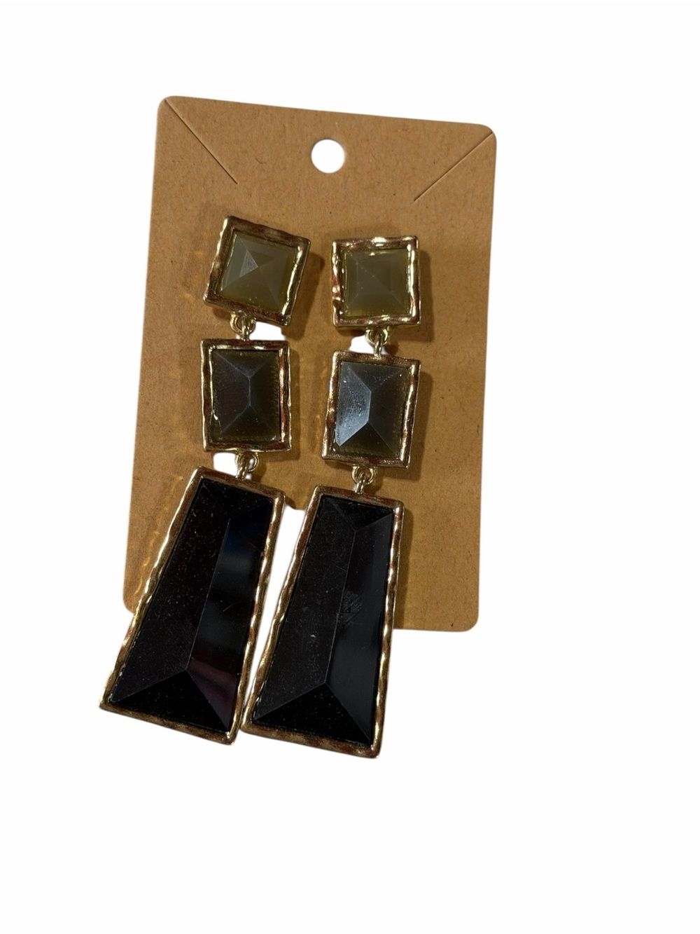 Gold-Trim Black Statement Drop Earrings Vintage
